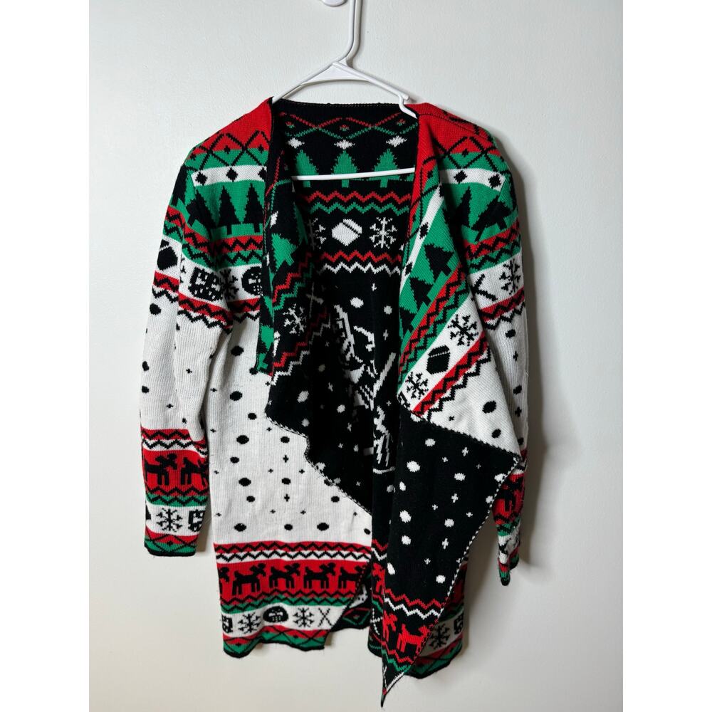 Holiday Christmas Fair Isle Cardigan Hockey Print Sz: Large